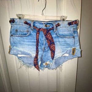 Free People Jean shorts with scarf belt. Size 25/26.